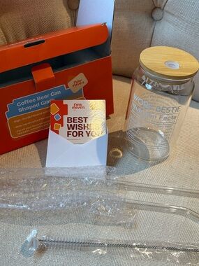 🥤 Work Bestie Funny Glass Cup w/ Bamboo Lid & Straw – 16oz Gift